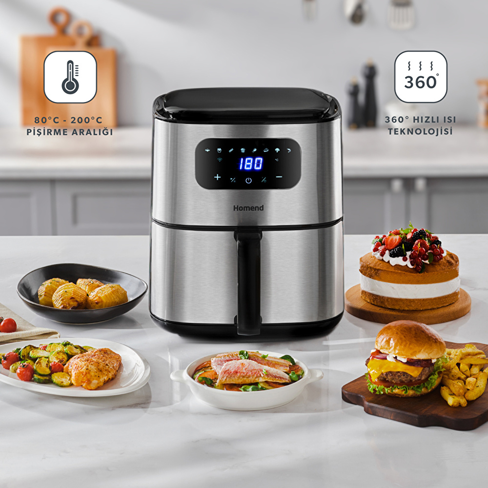 Homend Airfrday 2503H 8 Farklı Program Dokunmatik Ekran Wi-Fi ile Kontrol Smart Airfryer 4,2L  görseli 1