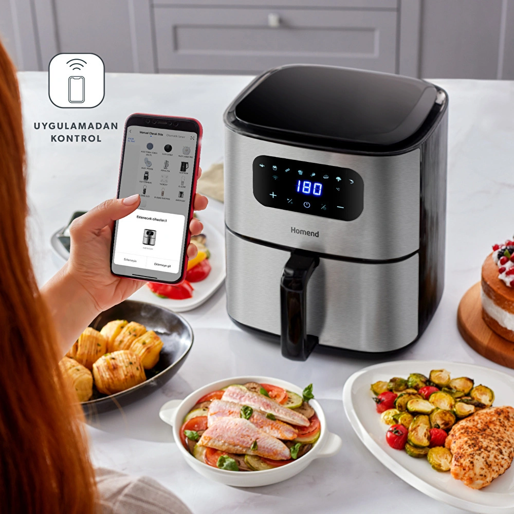 Homend Airfrday 2503H 8 Farklı Program Dokunmatik Ekran Wi-Fi ile Kontrol Smart Airfryer 4,2L  görseli 5