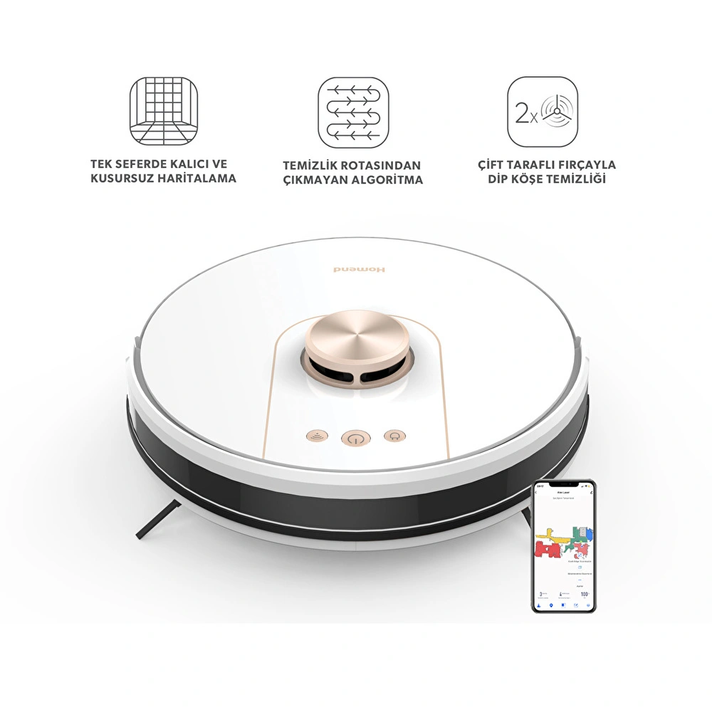 Homend Alex Laser Pro 1286H Moplu ve Haritalamalı Akıllı Robot Süpürge Beyaz Gold görseli 1