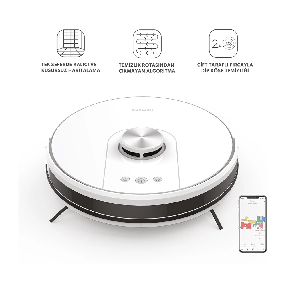 Homend Alex Laser Pro 1286H Moplu ve Haritalamalı Akıllı Robot Süpürge Beyaz Silver görseli 1