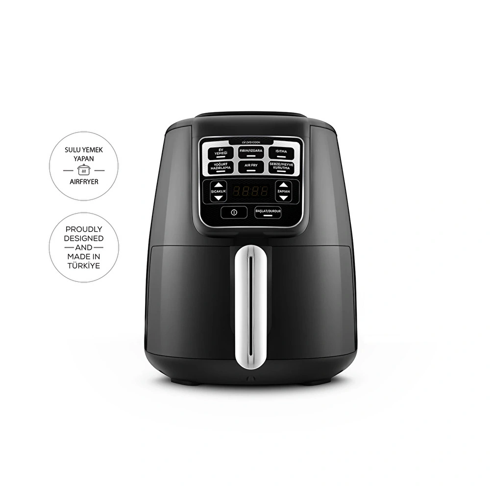 Karaca Air Pro Cook XL 2 in 1 Konuşan Airfryer Black Chrome 4L görseli 1