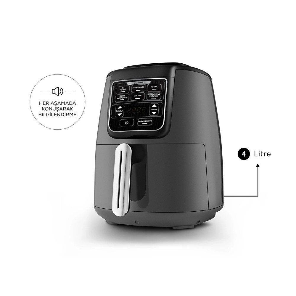 Karaca Air Pro Cook XL 2 in 1 Konuşan Airfryer Space Gray 4 Kişilik görseli 4