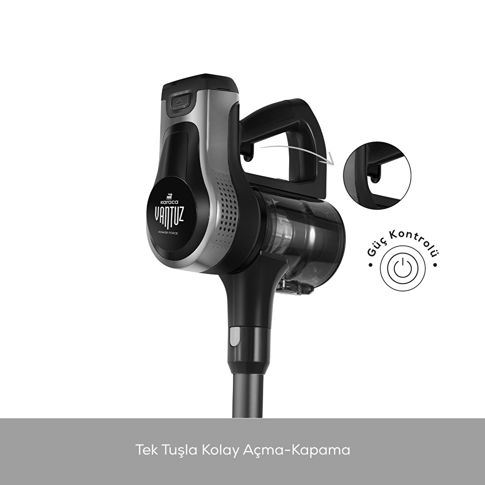 Karaca Vantuz Power Force Max 2 in 1 Şarj Edilebilir Dikey Süpürge Silver görseli 10