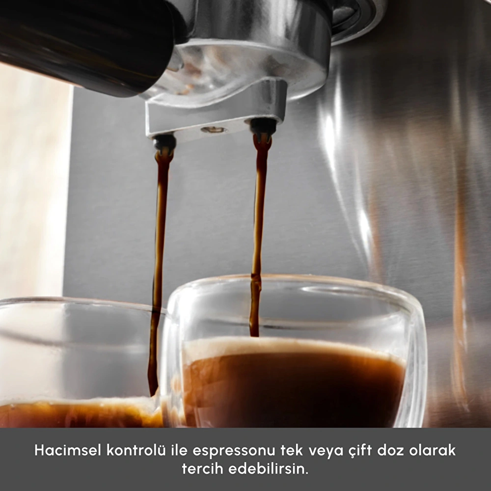 Karaca Coffee Art 1101 Süt Köpürtücülü, 20 Bar Basınçlı, Espresso, Latte, Cappuccino, Americano Makinesi Inox 1,5L 1100W görseli 3
