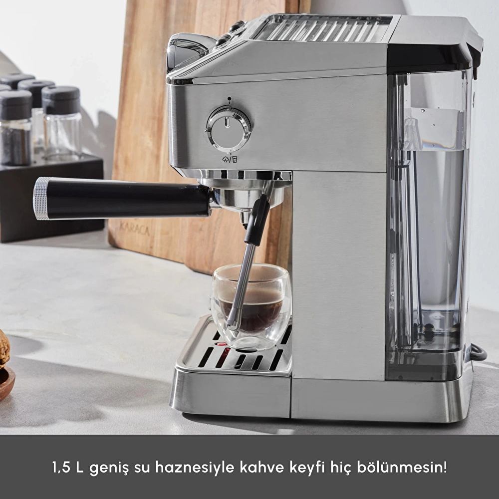 Karaca Coffee Art 1101 Süt Köpürtücülü, 20 Bar Basınçlı, Espresso, Latte, Cappuccino, Americano Makinesi Inox 1,5L 1100W görseli 6