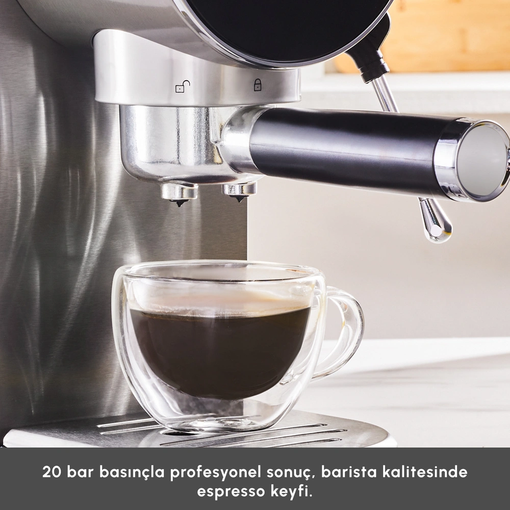Karaca Coffee Art 1361 Inox 20 Bar Espresso, Latte ve Kapsül Kahve Makinesi Inox 900 ml 1360W görseli 4