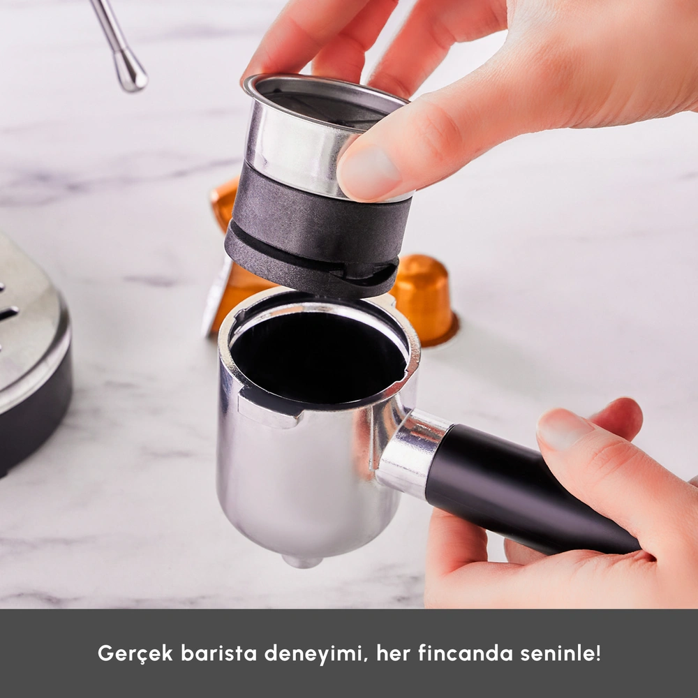 Karaca Coffee Art 1361 Inox 20 Bar Espresso, Latte ve Kapsül Kahve Makinesi Inox 900 ml 1360W görseli 7