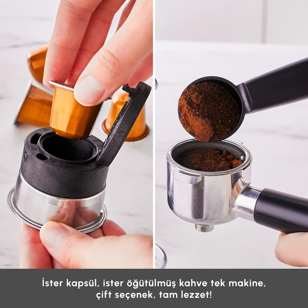 Karaca Coffee Art 1361 Inox 20 Bar Espresso, Latte ve Kapsül Kahve Makinesi Inox 900 ml 1360W görseli 8