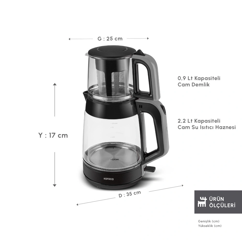 Karaca Glass Tea XL 2 in1 Cam Çay Makinesi Space Gray görseli 2
