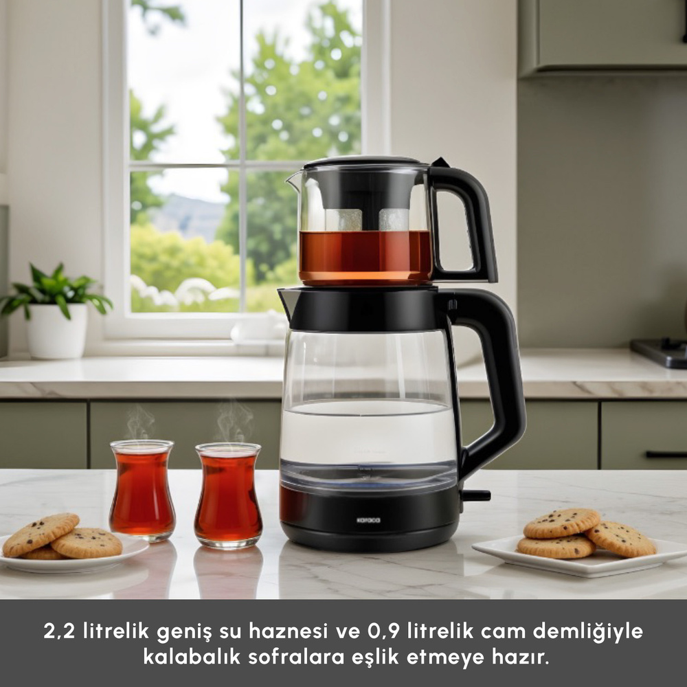 Karaca Glass Tea XL 2 in1 Cam Çay Makinesi Space Gray görseli 3