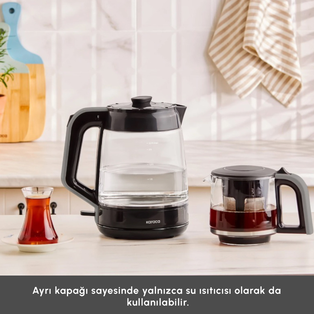 Karaca Glass Tea XL 2 in1 Cam Çay Makinesi Space Gray görseli 5