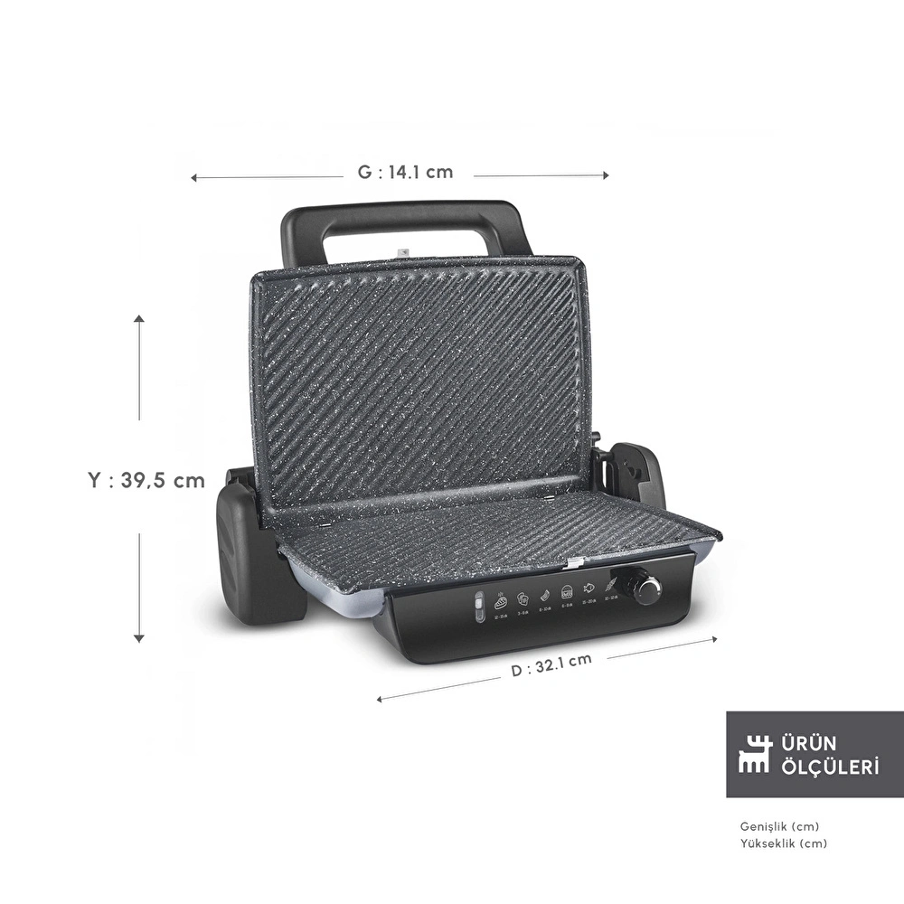 Karaca Crust Grill Toast 6 Dilim Kapasiteli Izgara ve Tost Makinesi Antrasit 1800W görseli 2