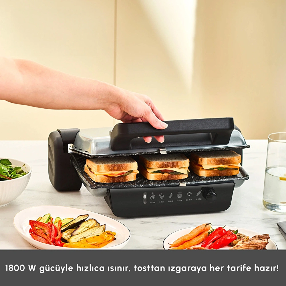 Karaca Crust Grill Toast 6 Dilim Kapasiteli Izgara ve Tost Makinesi Antrasit 1800W görseli 3