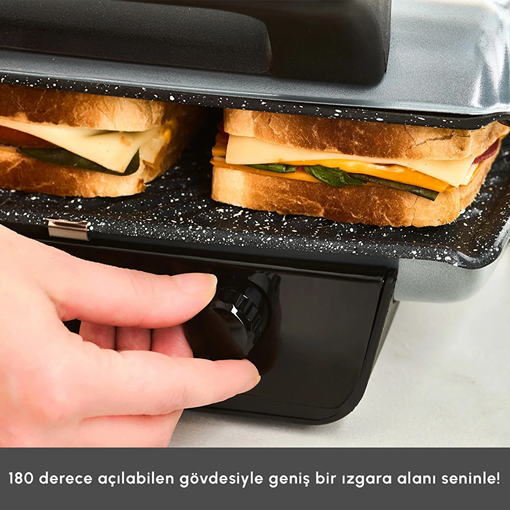 Karaca Crust Grill Toast 6 Dilim Kapasiteli Izgara ve Tost Makinesi Antrasit 1800W görseli 5