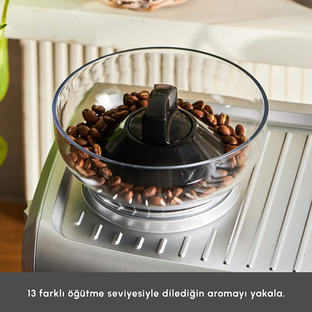 Karaca Coffee Art Barista Kahve Öğütücülü, Süt Köpürtücülü, 15 Bar Basınçlı Espresso, Latte, Cappuccino, Americano Makinesi Silver 2L 1450W görseli 6
