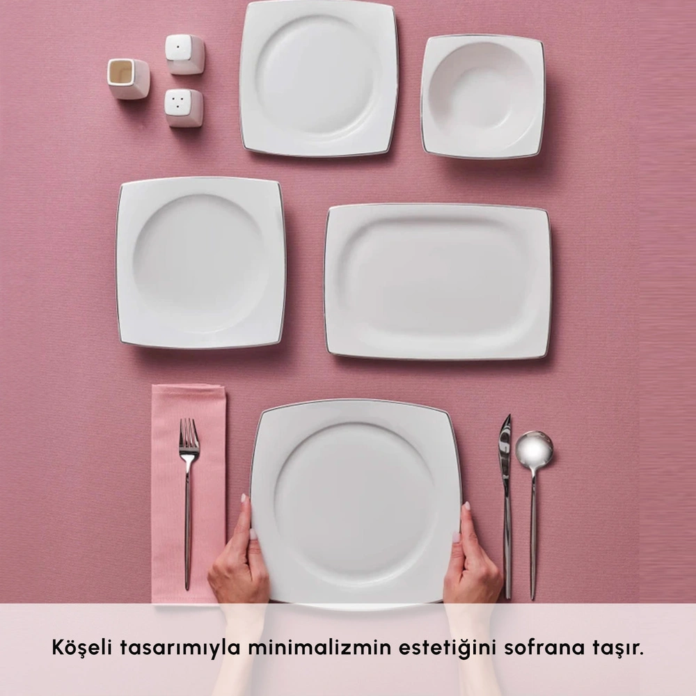 Karaca Square Bone Jamie 53 Parça 12 Kişilik Yemek Takımı Platin görseli 5