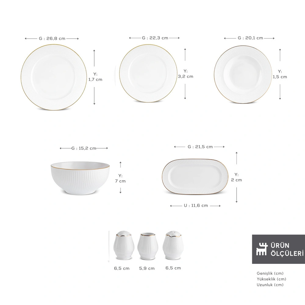 Karaca Elegance Bone Massimo 53 Parça 12 Kişilik Yemek Takımı Gold görseli 2