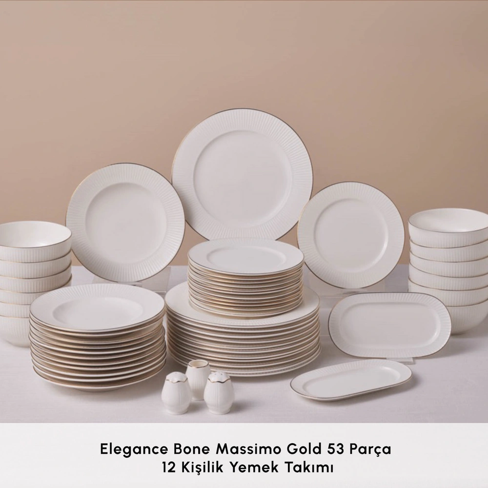 Karaca Elegance Bone Massimo 53 Parça 12 Kişilik Yemek Takımı Gold görseli 3