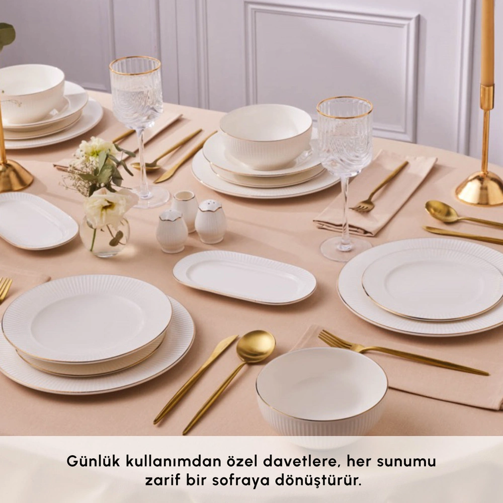 Karaca Elegance Bone Massimo 53 Parça 12 Kişilik Yemek Takımı Gold görseli 4