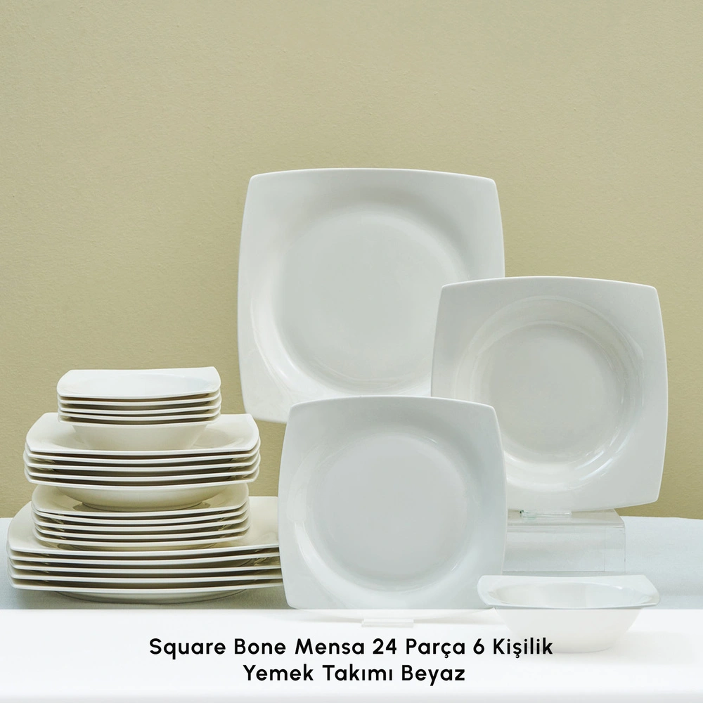 Karaca Square Bone Mensa 24 Parça 6 Kişilik Yemek Takımı Beyaz  görseli 3
