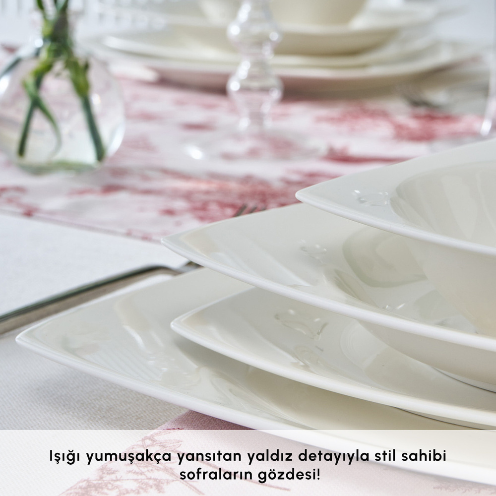 Karaca Square Bone Mensa 24 Parça 6 Kişilik Yemek Takımı Beyaz  görseli 4