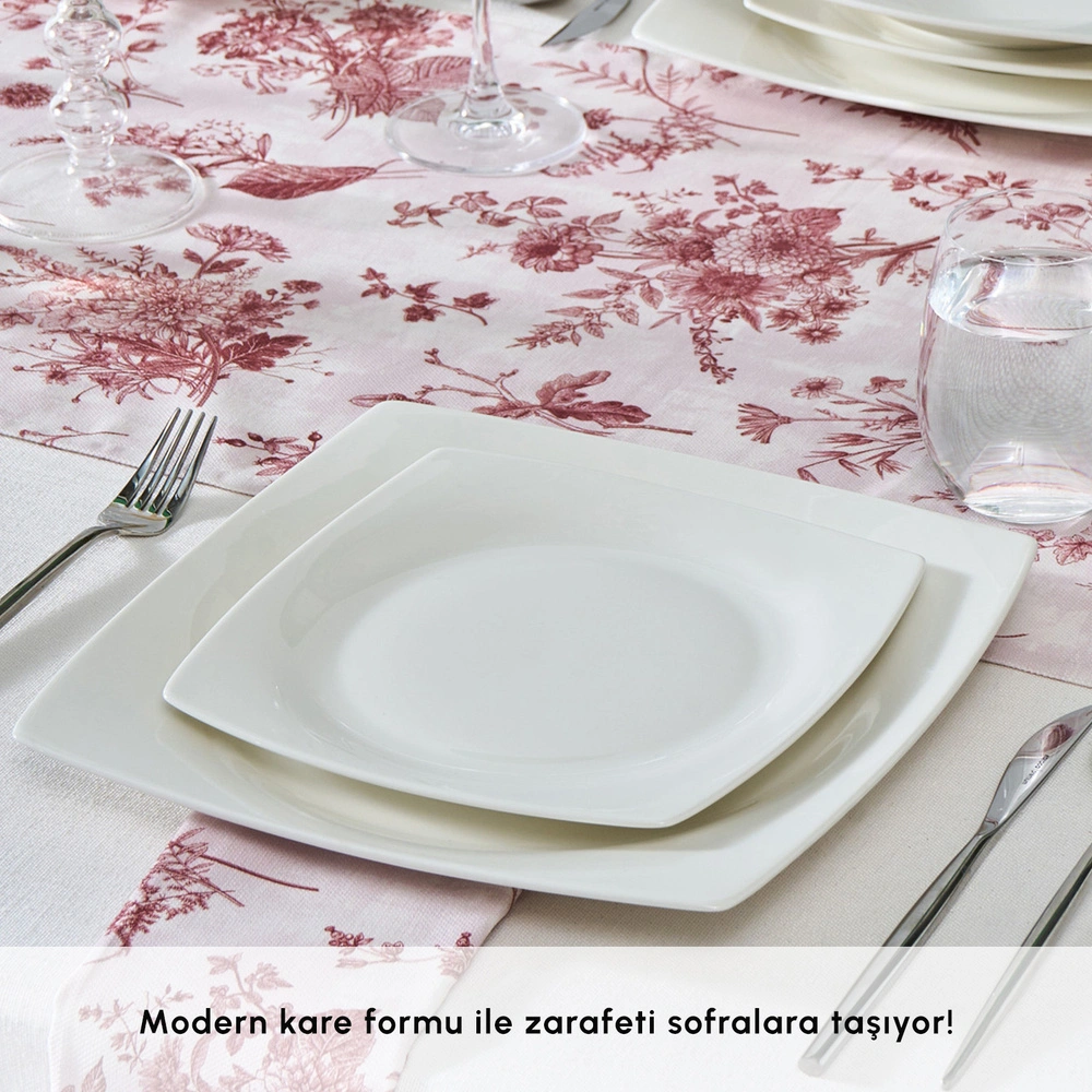 Karaca Square Bone Mensa 24 Parça 6 Kişilik Yemek Takımı Beyaz  görseli 7