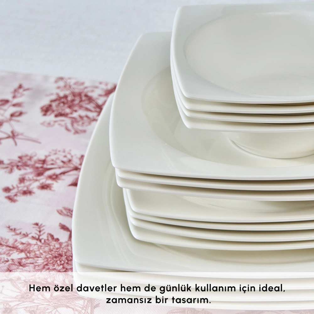 Karaca Square Bone Mensa 24 Parça 6 Kişilik Yemek Takımı Beyaz  görseli 8
