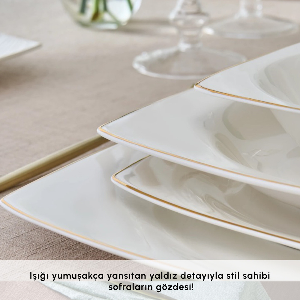 Karaca Square Bone Mensa 24 Parça 6 Kişilik Yemek Takımı Gold görseli 4