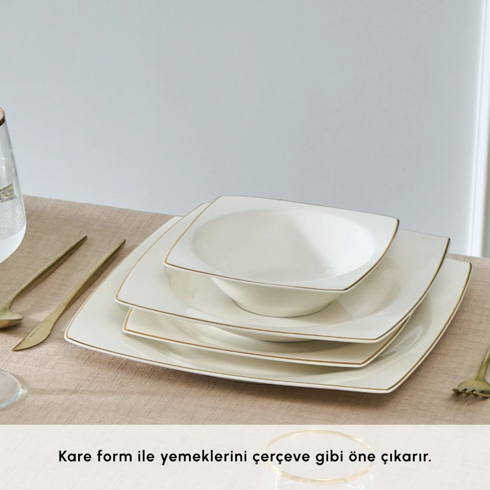 Karaca Square Bone Mensa 24 Parça 6 Kişilik Yemek Takımı Gold görseli 5