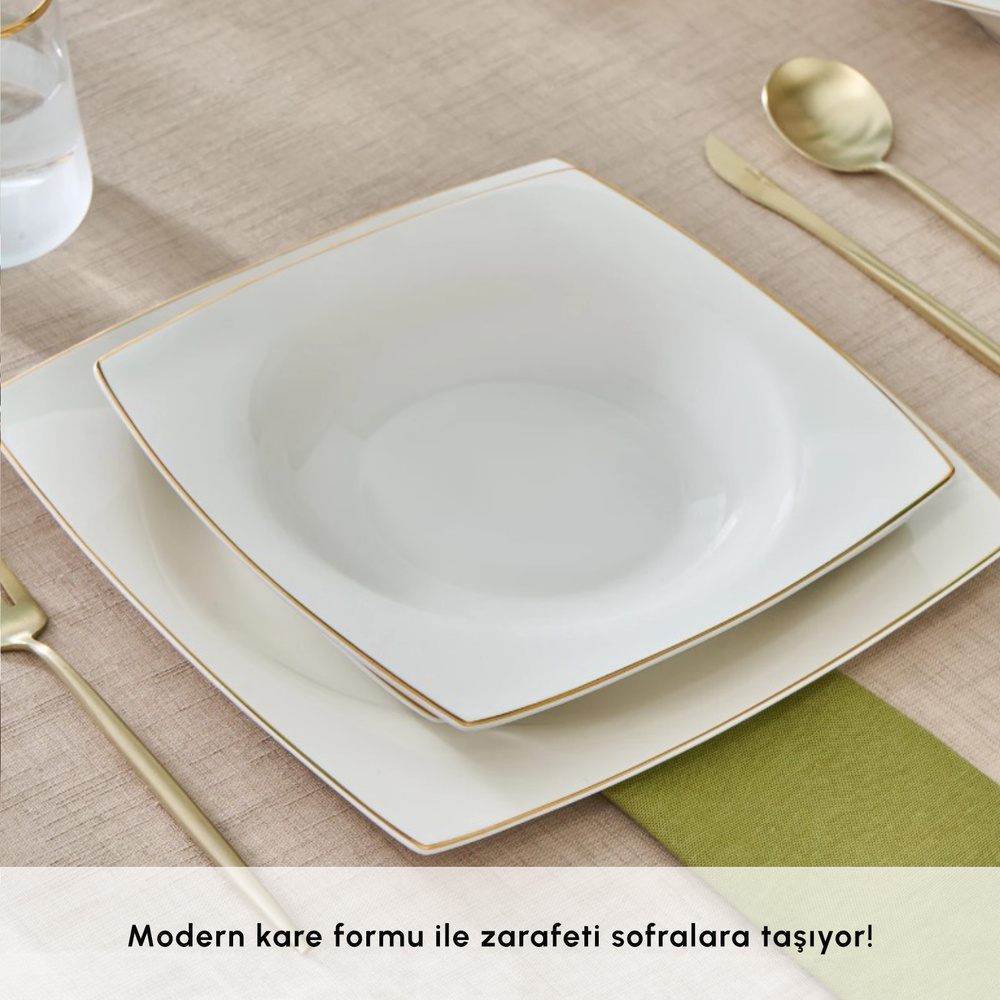 Karaca Square Bone Mensa 24 Parça 6 Kişilik Yemek Takımı Gold görseli 7