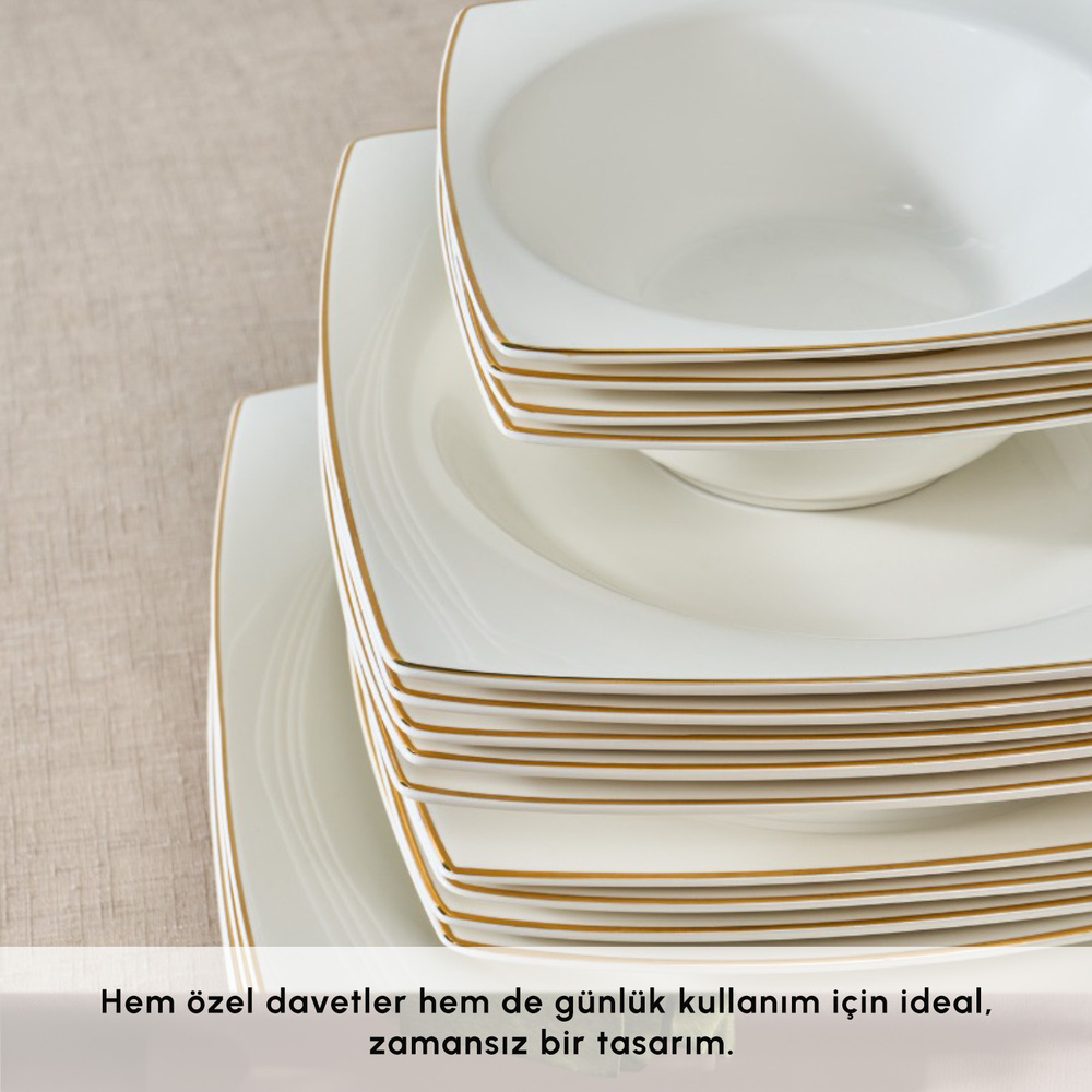 Karaca Square Bone Mensa 24 Parça 6 Kişilik Yemek Takımı Gold görseli 8