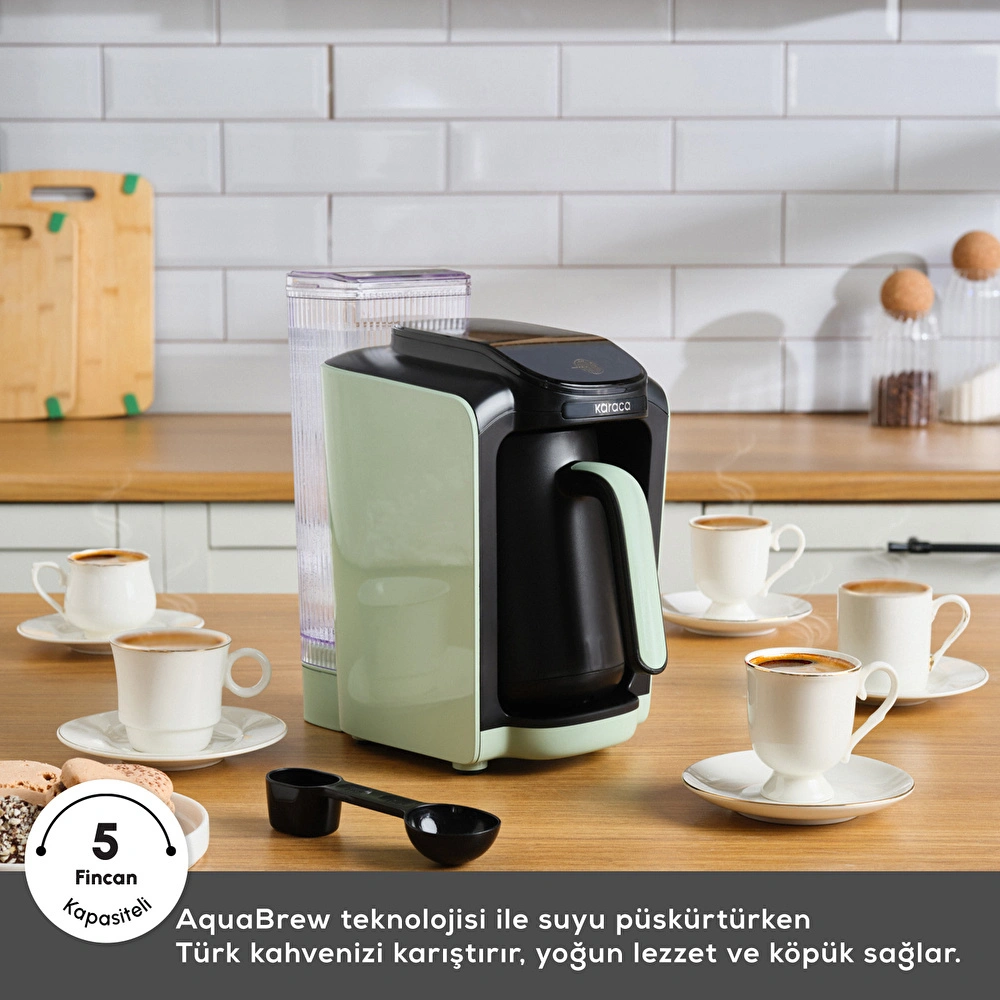 Karaca Hatır Su Hazneli Otomatik 5 Fincan Kapasiteli Türk Kahve Makinesi Cabbage Green görseli 4