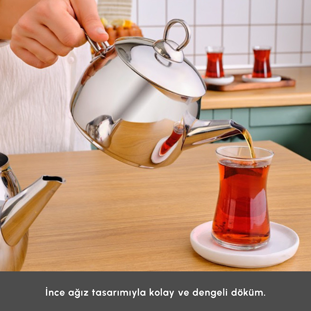 Karaca Belinay İndüksiyon Tabanlı Midi Metal Çaydanlık Takımı görseli 4