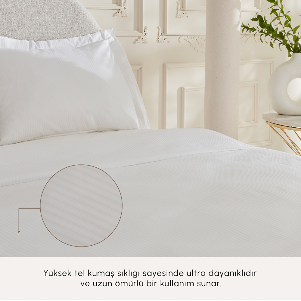 Karaca Home Vessa 120 Tel %100 Pamuk Saten Çift Kişilik Nevresim Takımı Çizgili Beyaz görseli 3