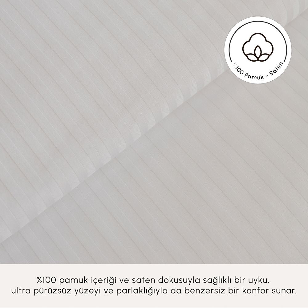 Karaca Home Vessa 120 Tel %100 Pamuk Saten Çift Kişilik Nevresim Takımı Çizgili Beyaz görseli 4