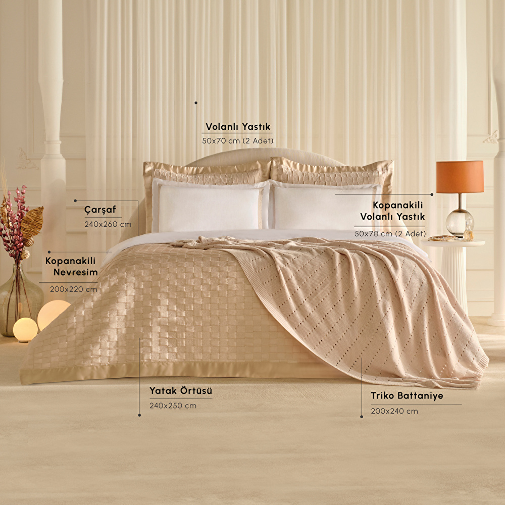 Karaca Home Bride Carina 80 Tel %100 Pamuk 8 Parça Evlilik Paketi Gold  görseli 6