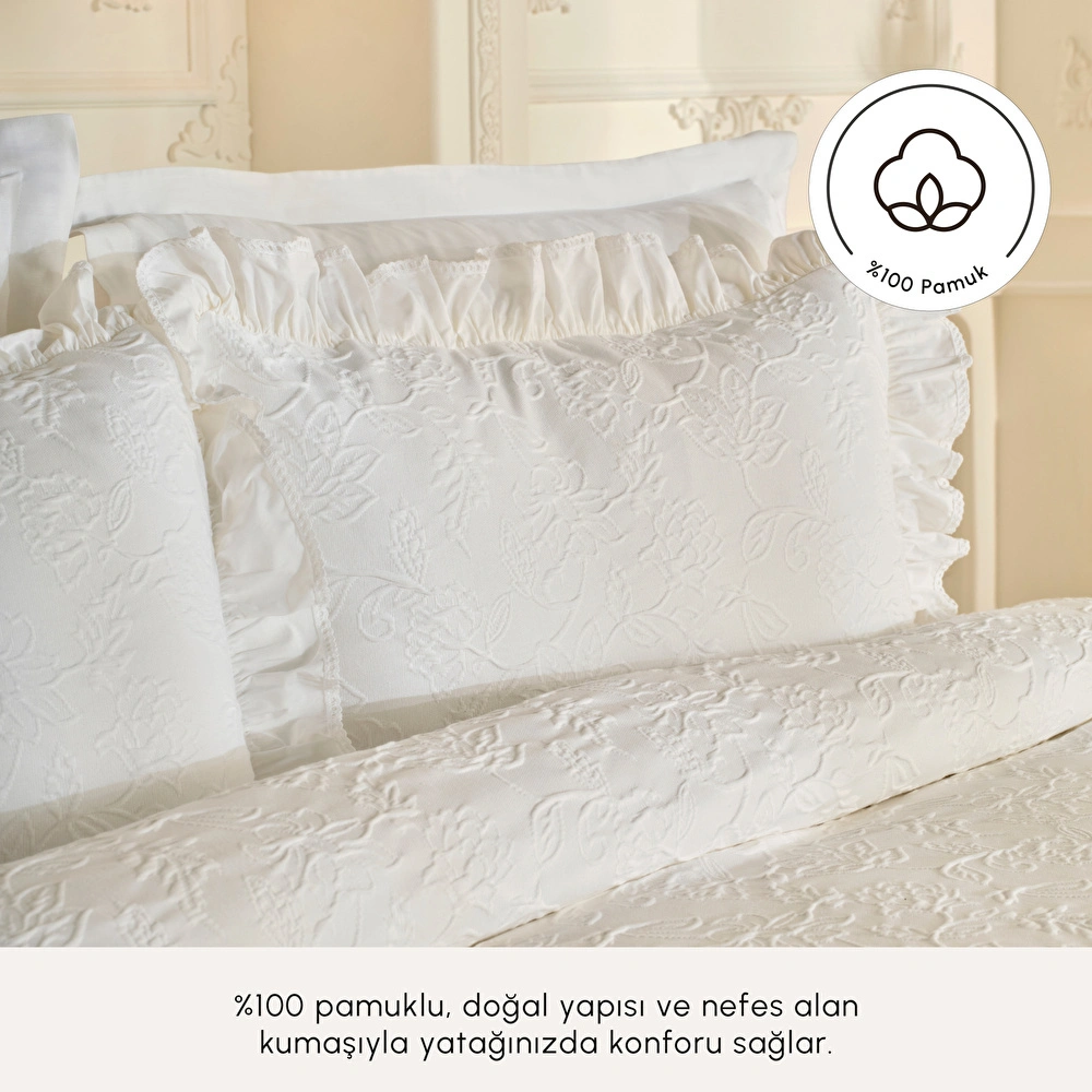 Karaca Home Tyra %100 Pamuk Çift Kişilik Yatak Örtüsü Beyaz görseli 2