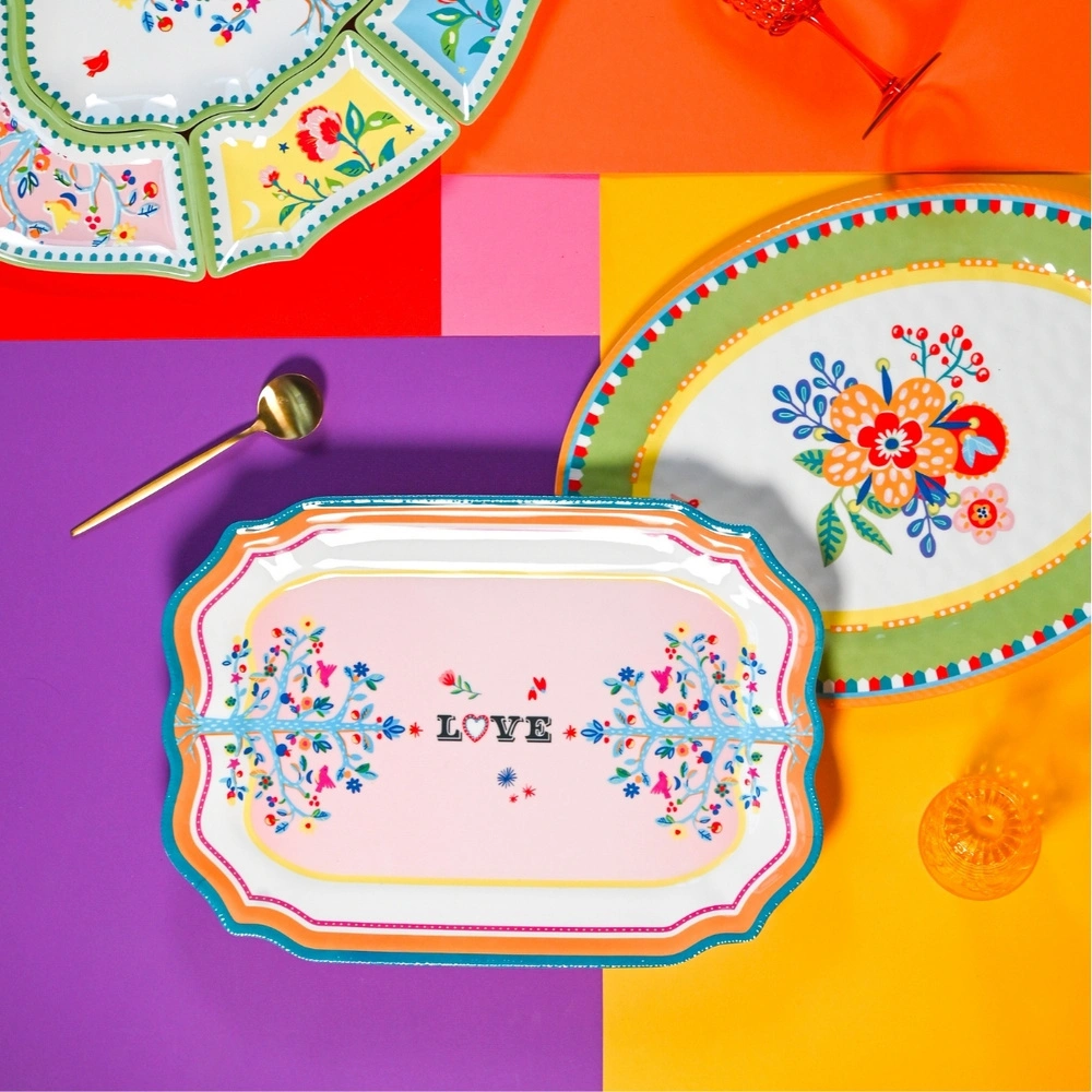 Baci Milano Mamma Mia Çiçek Desenli Oval Servis Tabağı 50 cm x 35 cm görseli 2