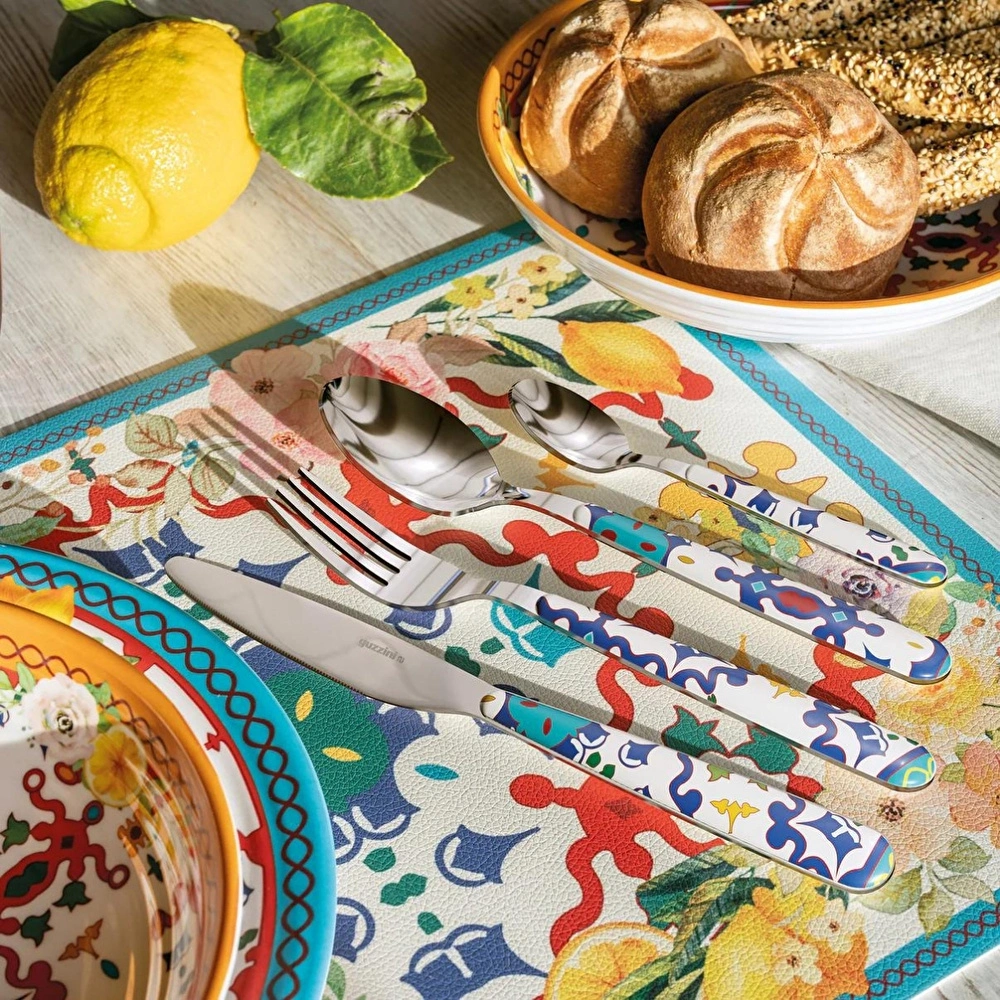 Guzzini Flower Lemon 24 Parça Çatal Kaşık Bıçak Takımı Mavi görseli 2