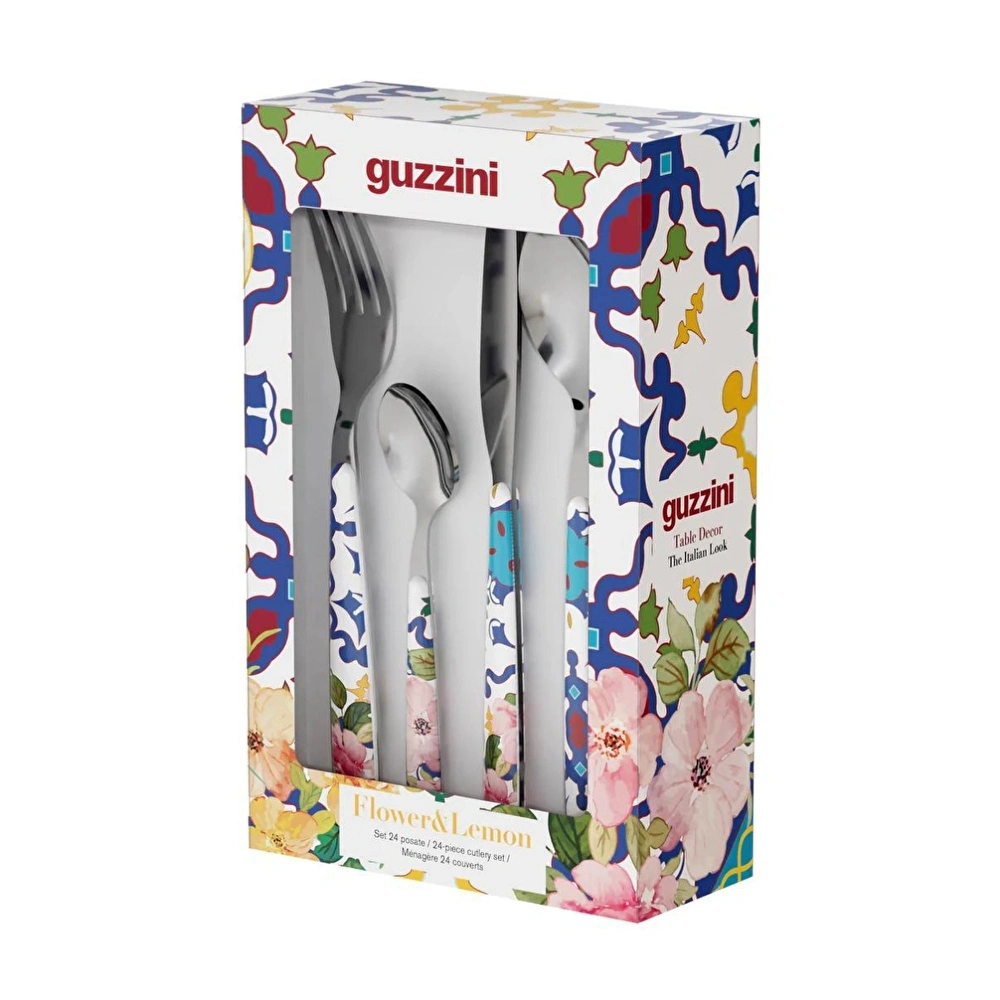 Guzzini Flower Lemon 24 Parça Çatal Kaşık Bıçak Takımı Mavi görseli 3
