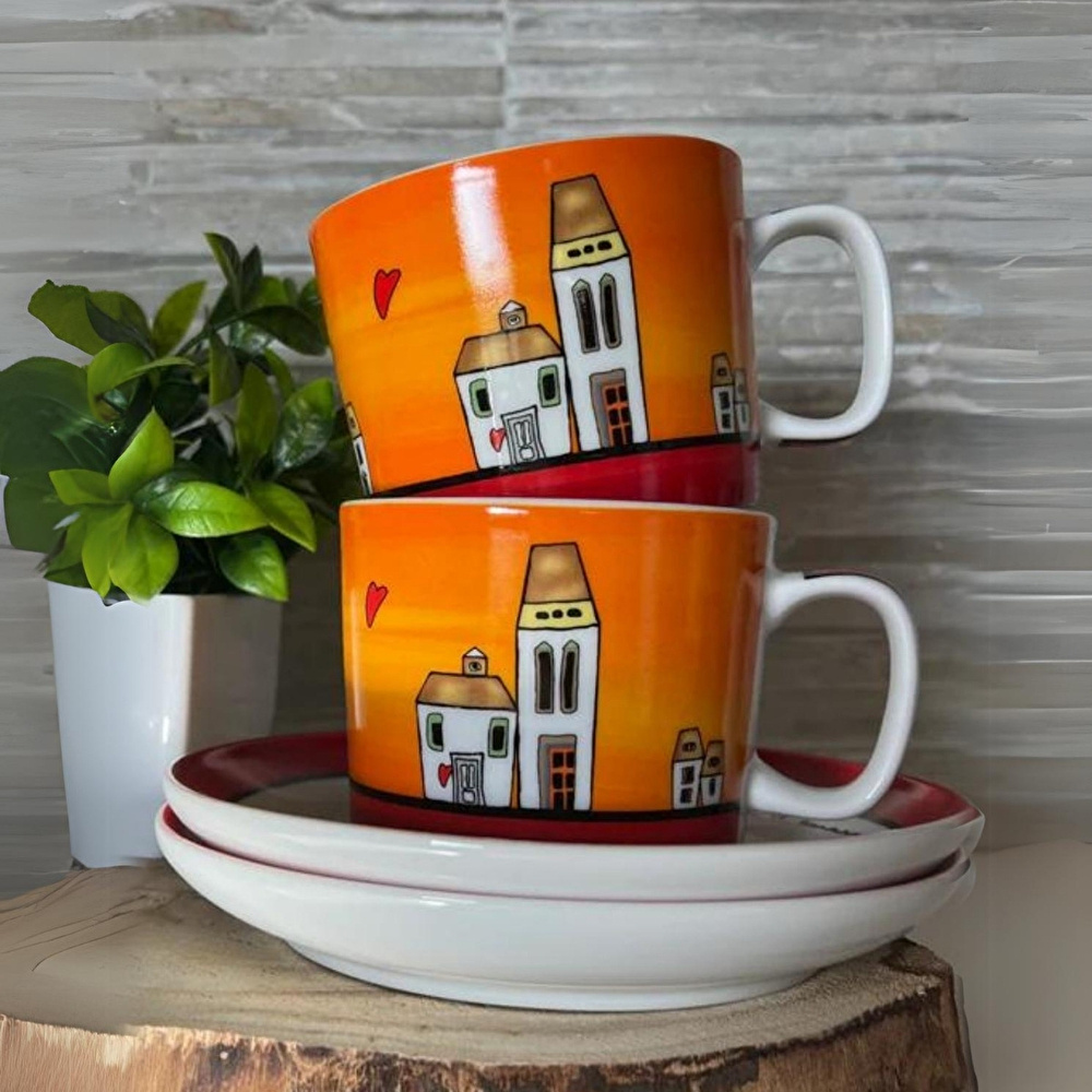 Egan Italy Le Casette 2'li Çay Fincanı Seti 340 ml Kırmızı görseli 3