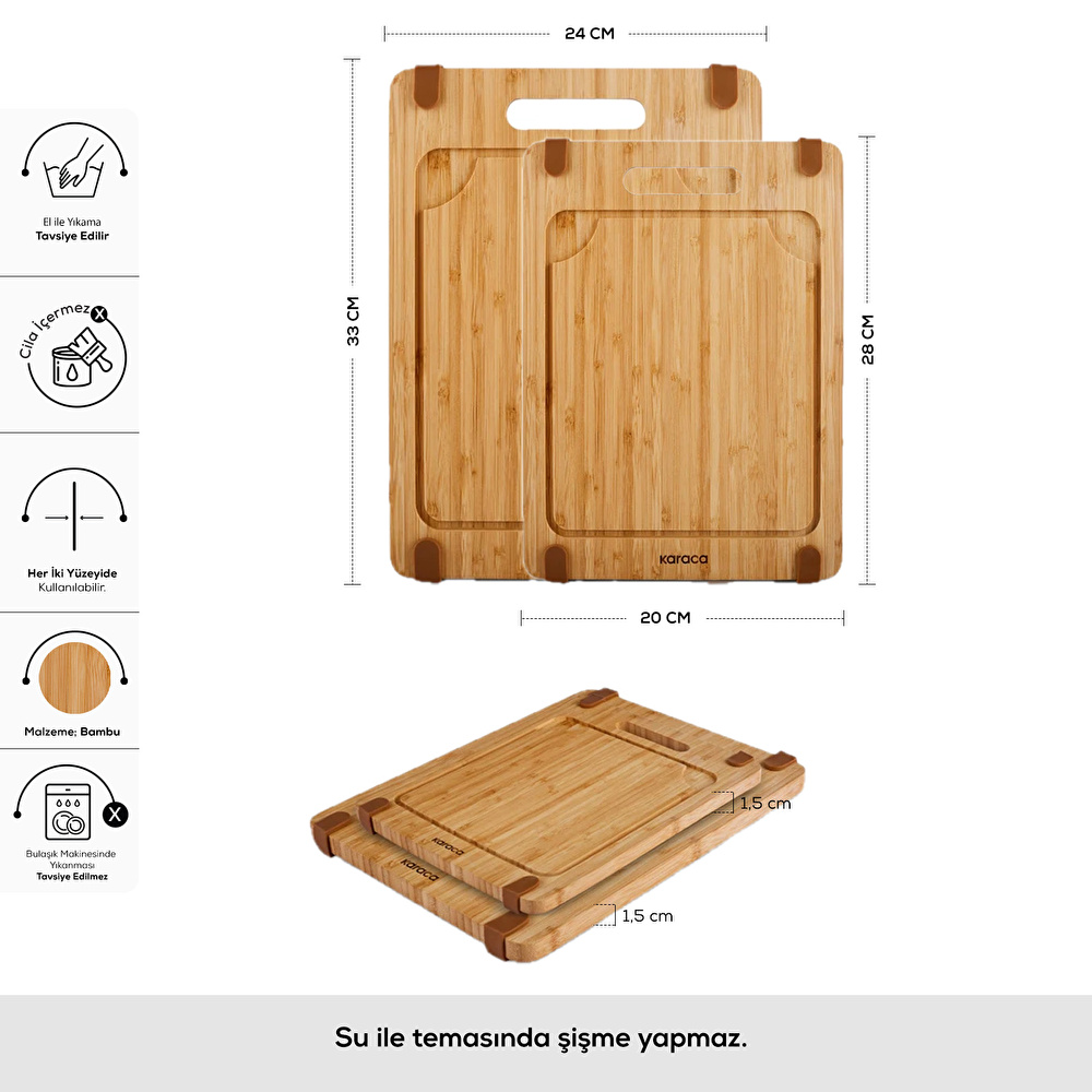 Karaca Roy Bamboo 2'li Pro Kesme Tahtası görseli 2