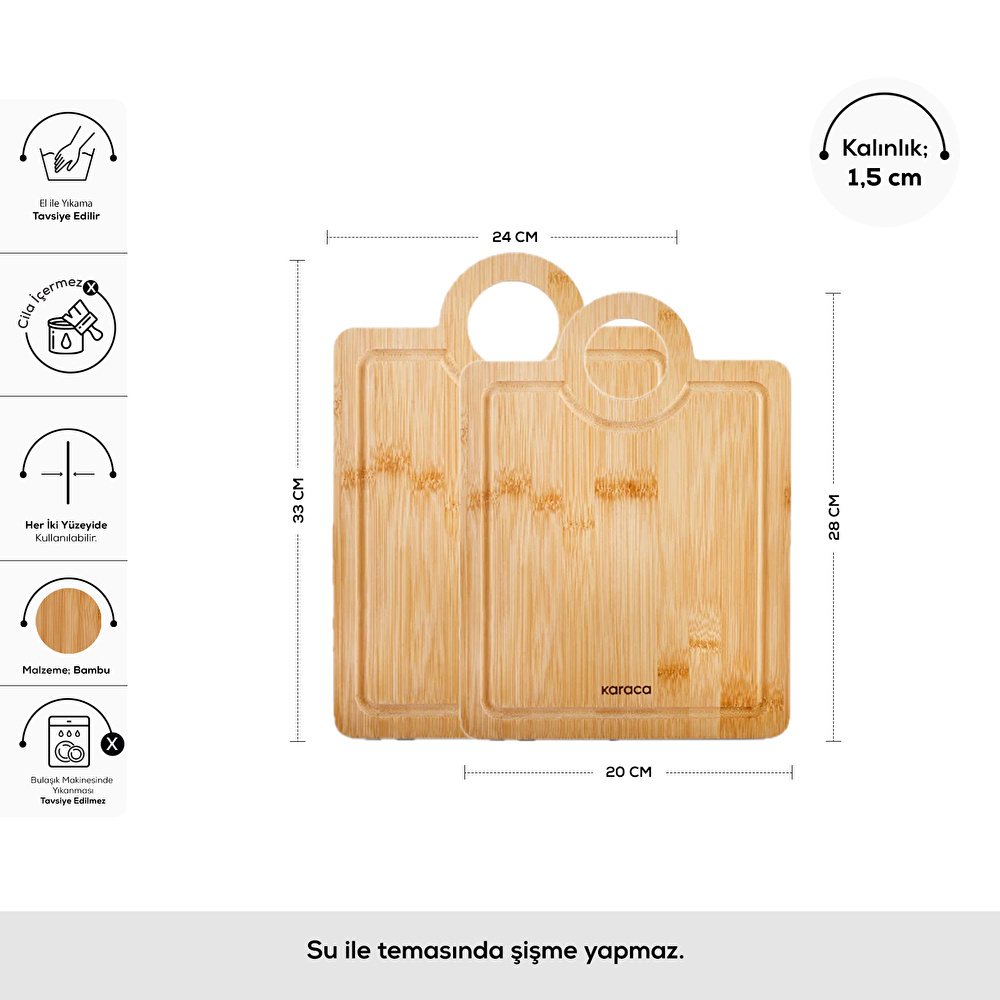 Karaca Alis Bamboo 2'li Pro Kesme Tahtası görseli 2