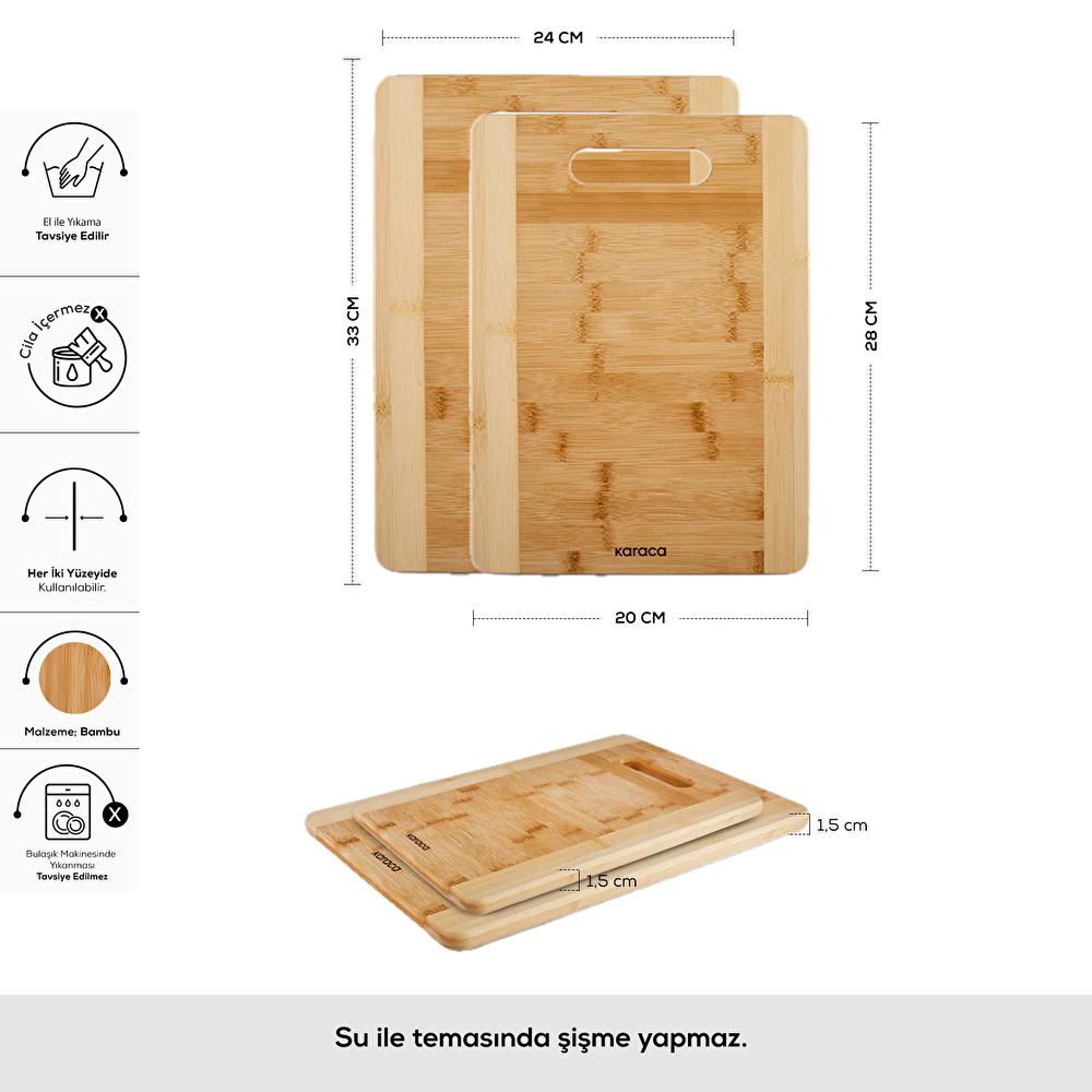 Karaca Lowell Bamboo 2'li Pro Kesme Tahtası görseli 2