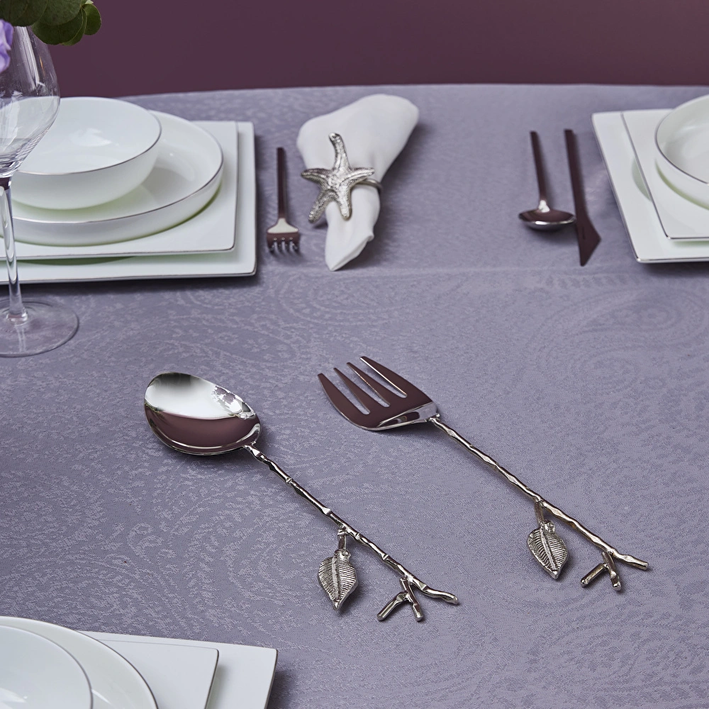 Karaca Home Leaf Servis Gümüş Altın Kaşık ve Çatal Seti görseli 1