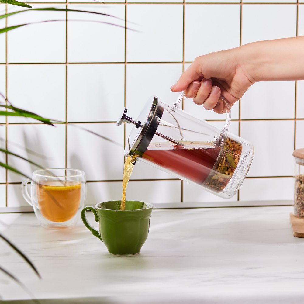 Karaca Pia Çift Cidarlı Borosilikat Cam French Press 600 ml Metalik  görseli 4
