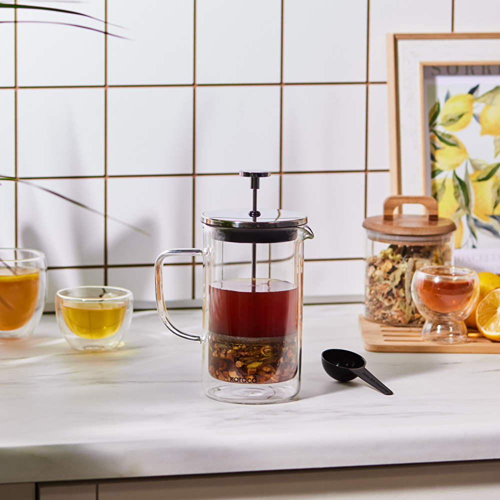 Karaca Pia Çift Cidarlı Borosilikat Cam French Press 600 ml Metalik  görseli 1