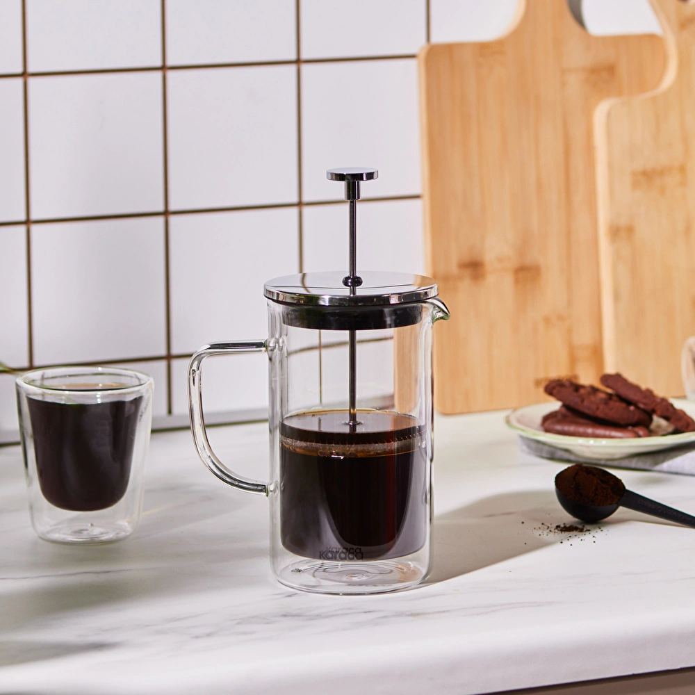 Karaca Pia Çift Cidarlı Borosilikat Cam French Press 600 ml Metalik  görseli 3