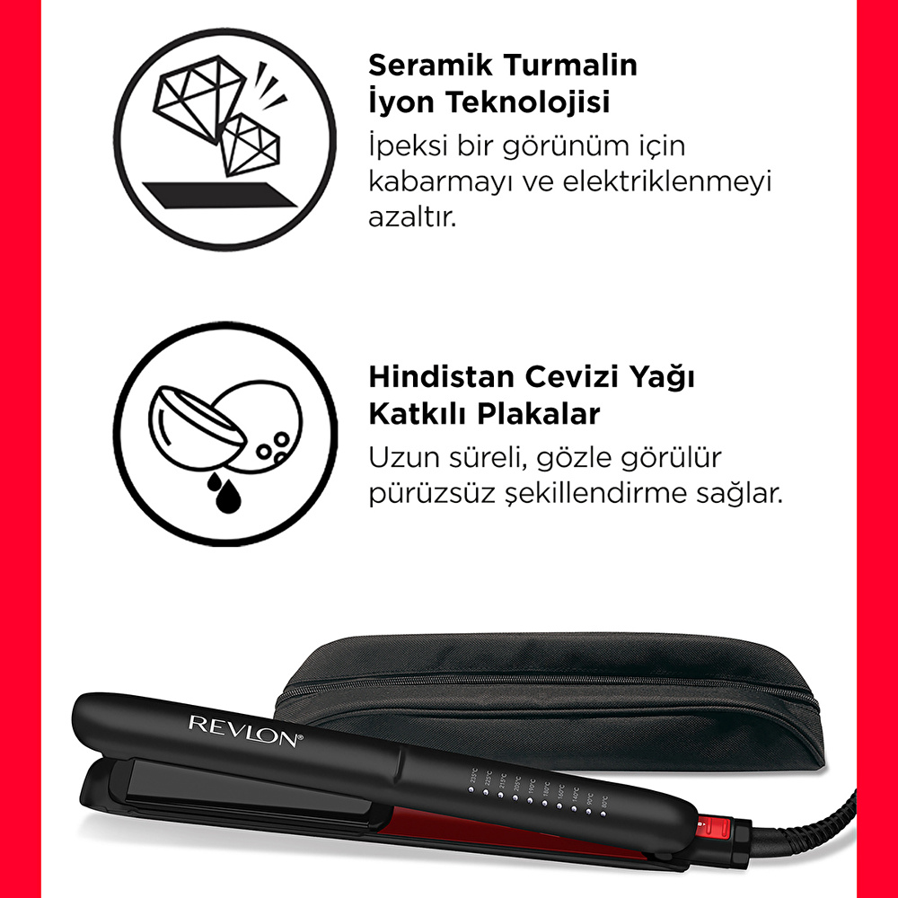 Revlon RVST2211PE Hindistan Cevizi Yağlı 25 MM Saç Düzleştirici Siyah görseli 5
