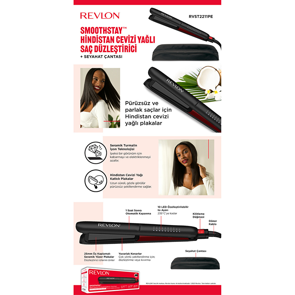Revlon RVST2211PE Hindistan Cevizi Yağlı 25 MM Saç Düzleştirici Siyah görseli 9